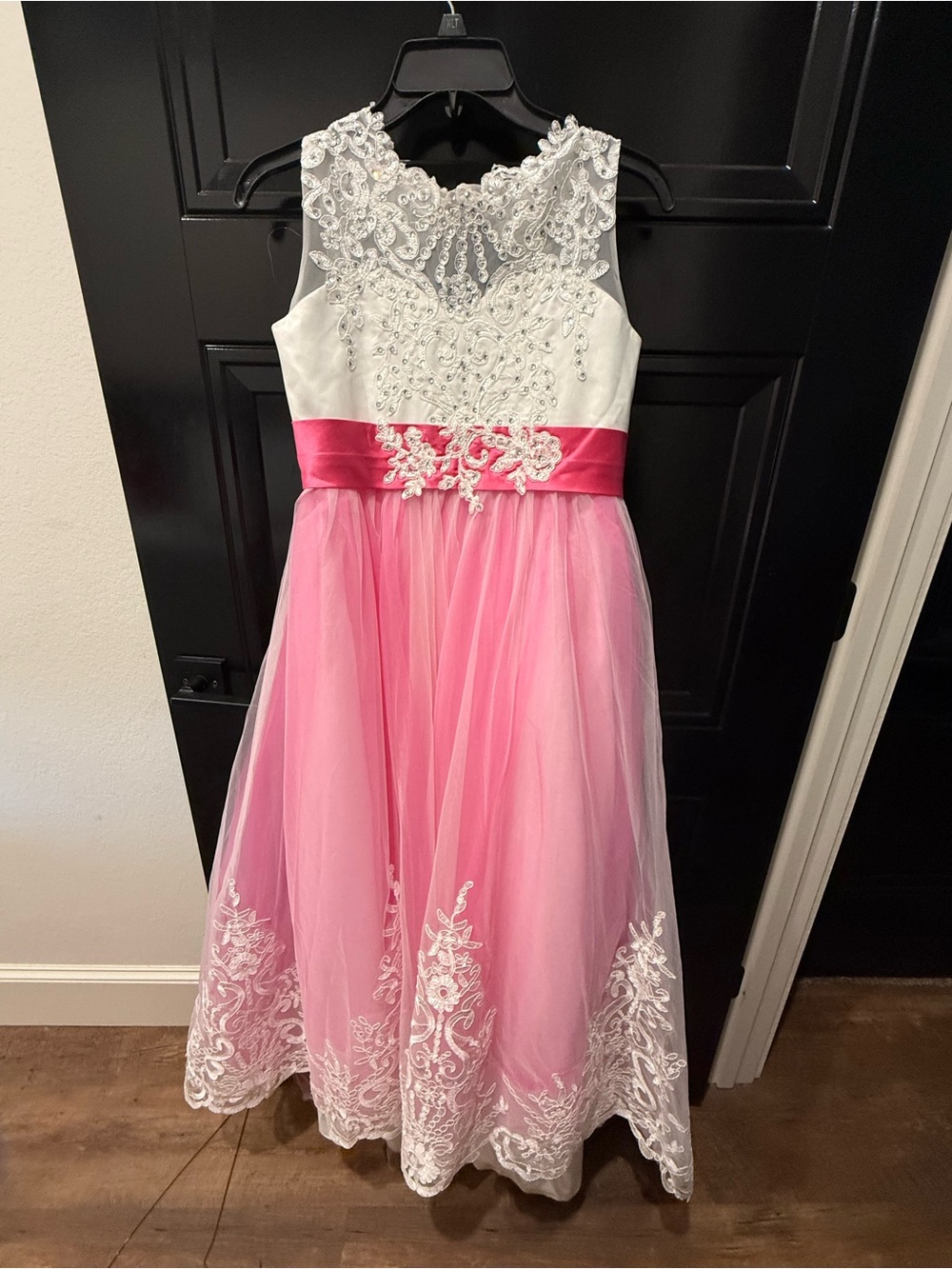Girls' Pink and White Lace Bodice Tulle Dress